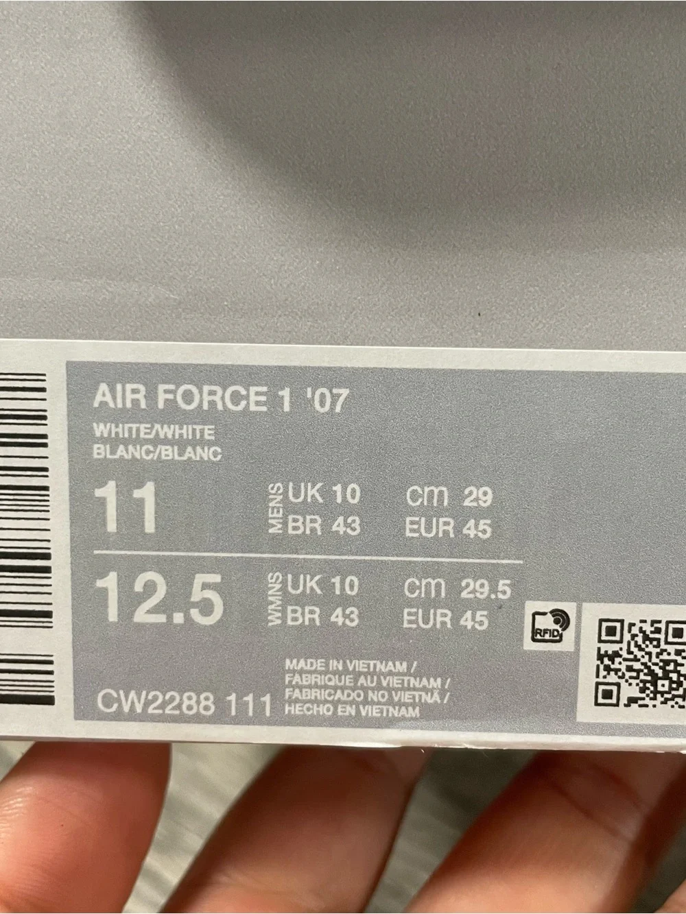 Nike Air Force 1 ‘07 CW2288 111 white/white M 11 W 12.5